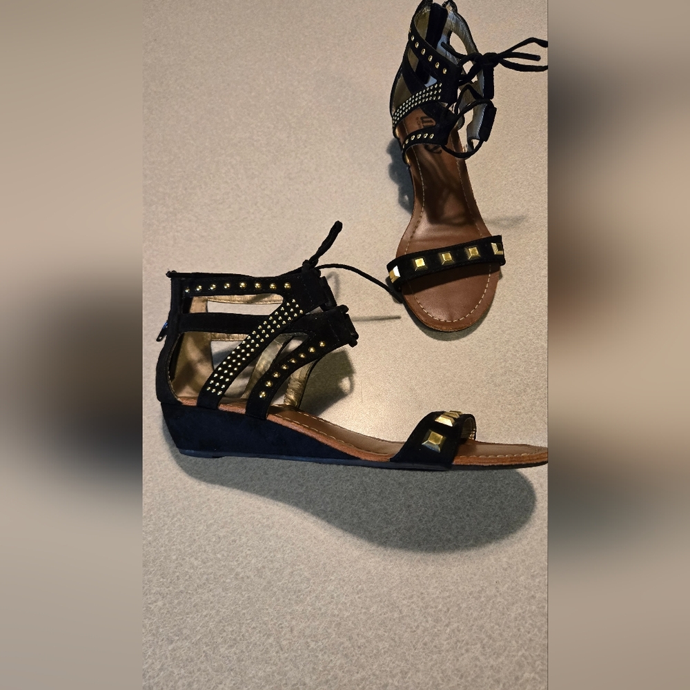 Studded Black and Gold Women's Sandals